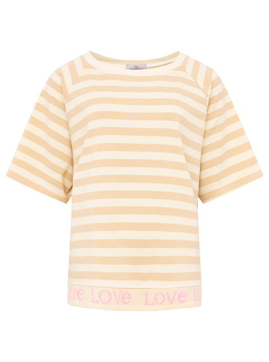 Zwillingsherz Oversized Sweatshirt mit Streifen - 100% Baumwolle, Beige -Creme
