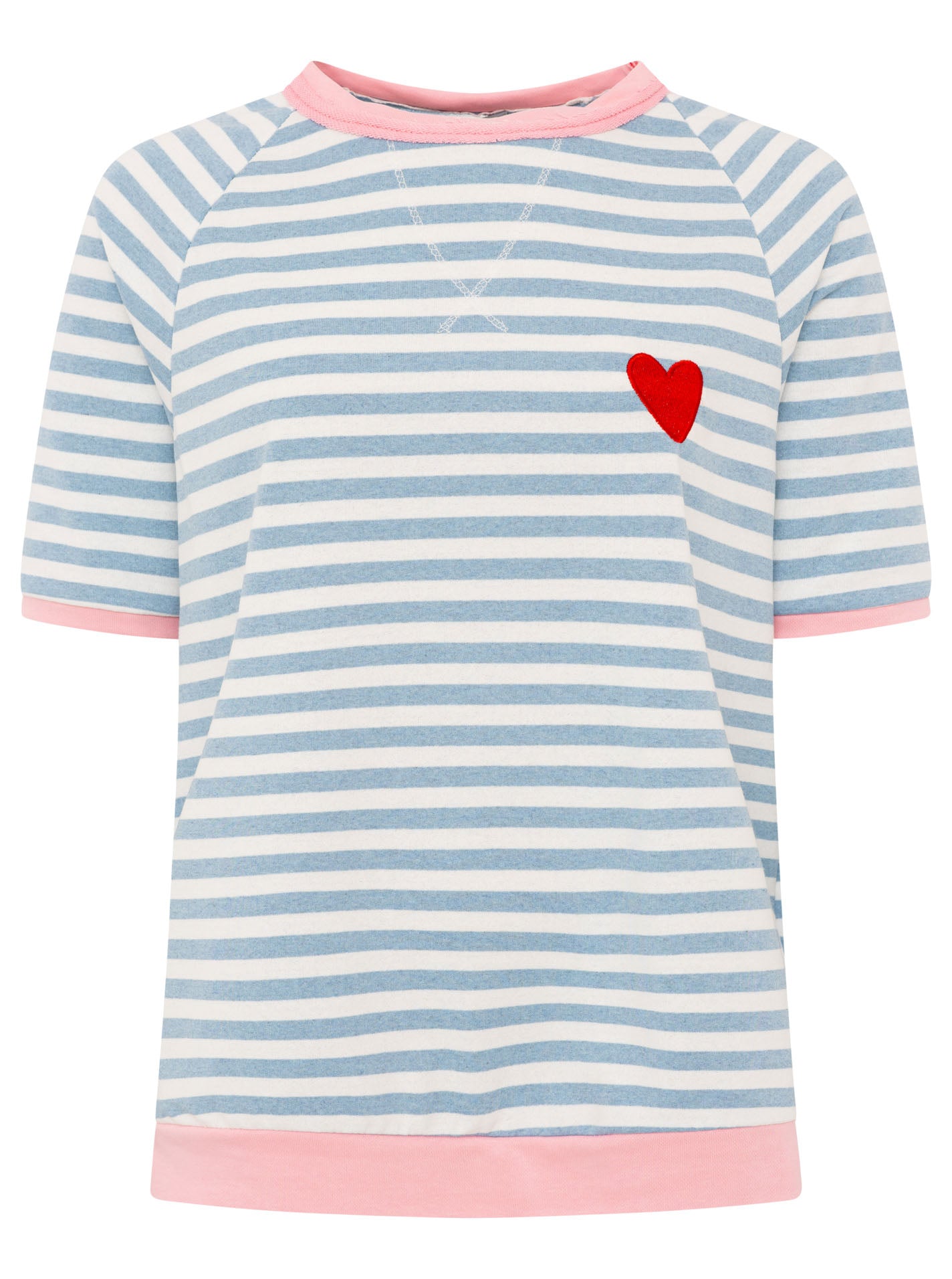 Zwillingsherz Sweat-Shirt BW Streifen & Herz Hellblau - Oversized Fit