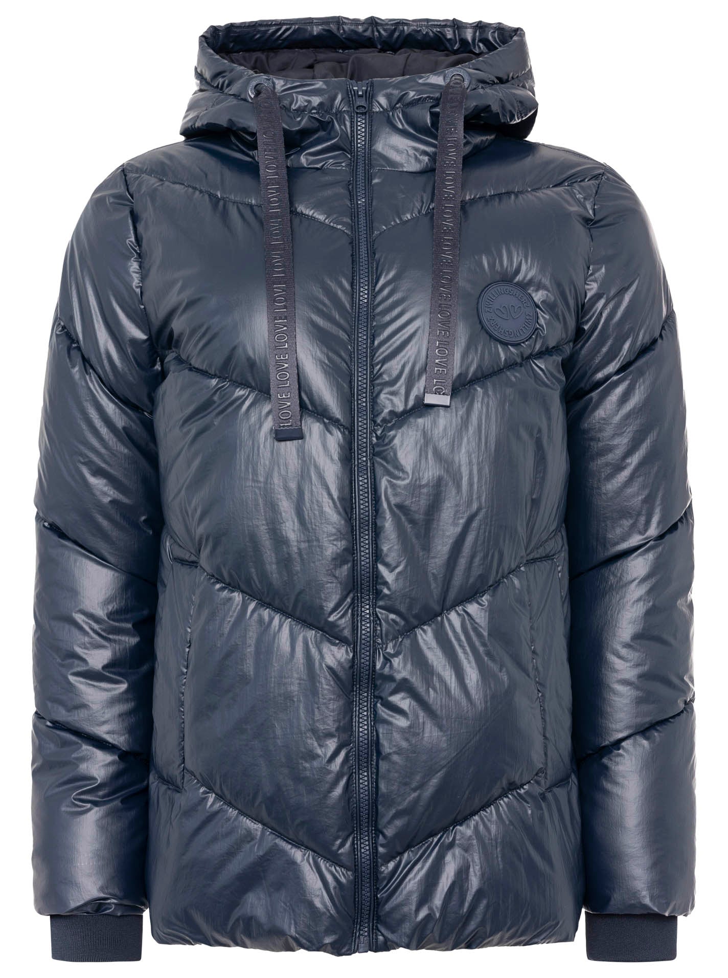 Zwillingsherz Steppjacke in Metallic-Optik in Dunkelblau
