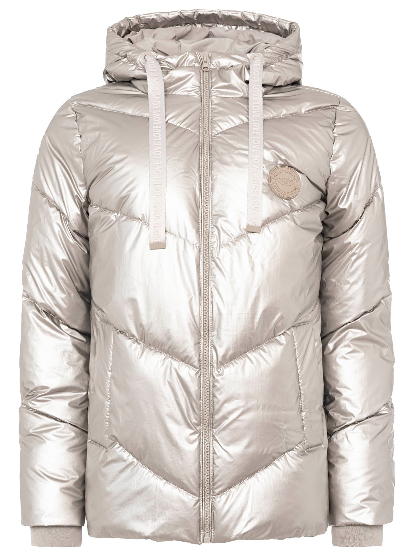 Zwillingsherz Steppjacke in Metallic-Optik in Silber