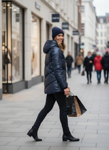Steppjacke Metallic Dunkelblau mit Kaschmir-Mütze Navy - City Shopping