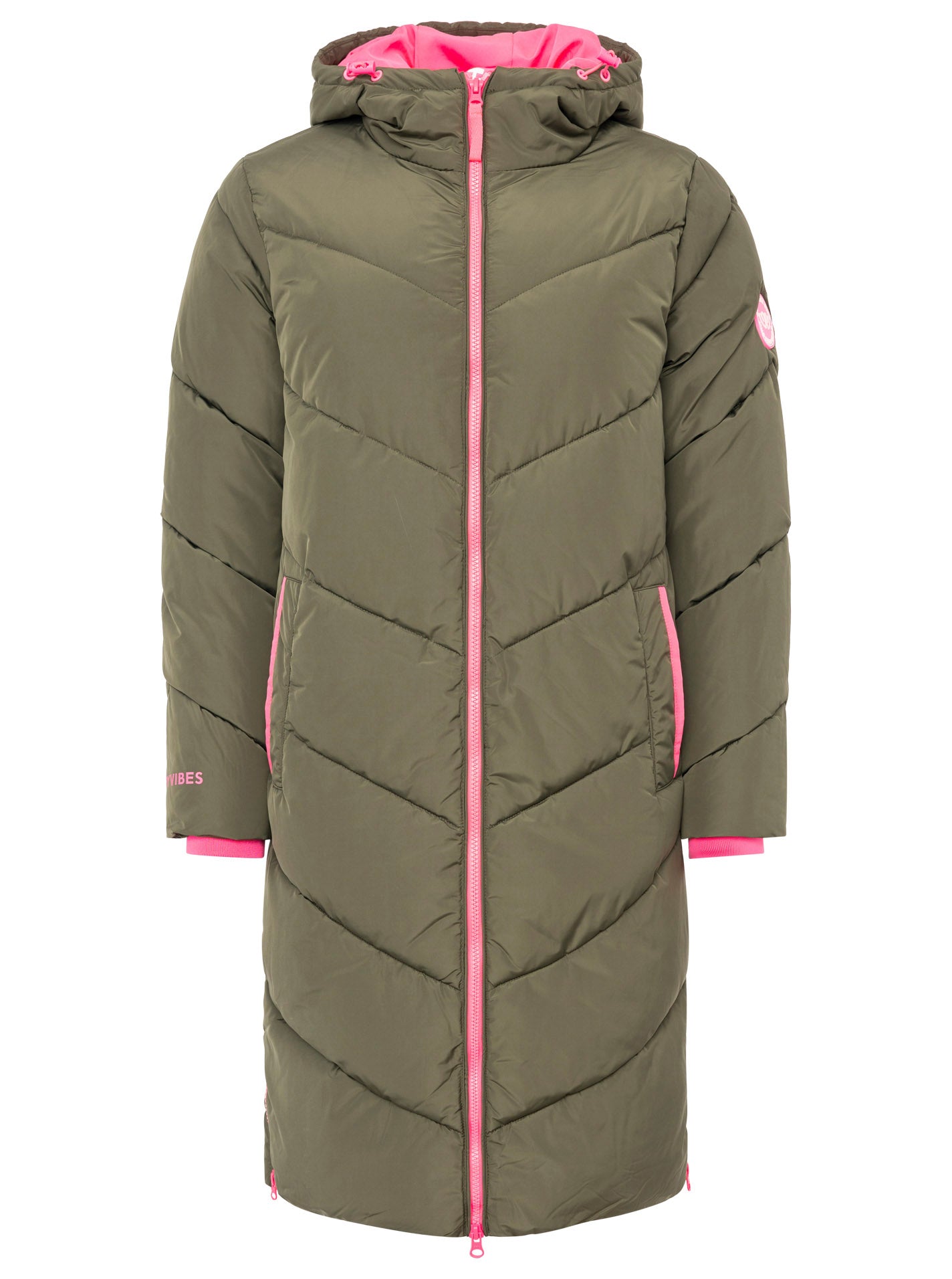 Zwillingsherz - Stepp-Mantel "Happy Vibes" in Khaki mit rosa Details