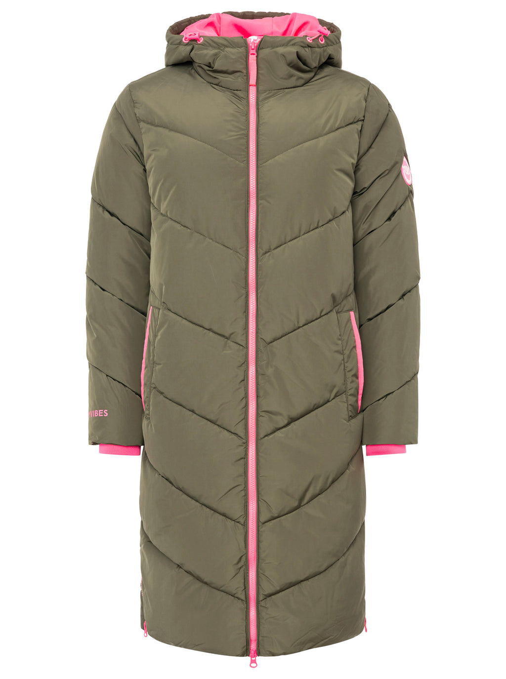 Zwillingsherz - Stepp-Mantel "Happy Vibes" in Khaki mit rosa Details