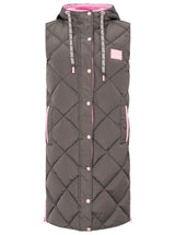 Zwillingsherz - Steppweste Lang "Love Print" - Grau mit rosafarbenen Details