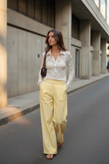 An’ge Paris Hose Rylana gestreift Gelb mit Strassblumen am Beinabschluss
