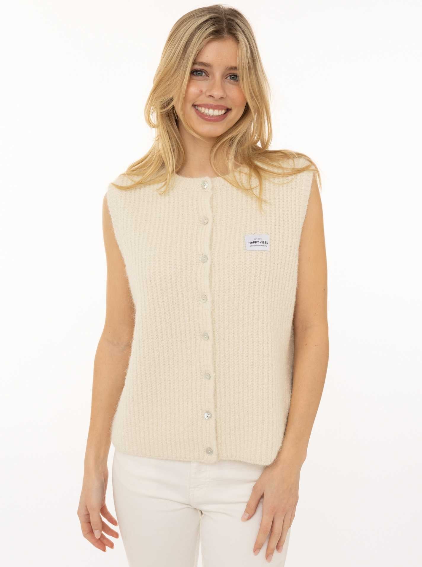 Zwillingsherz Strickweste Beige Knöpfe Patch