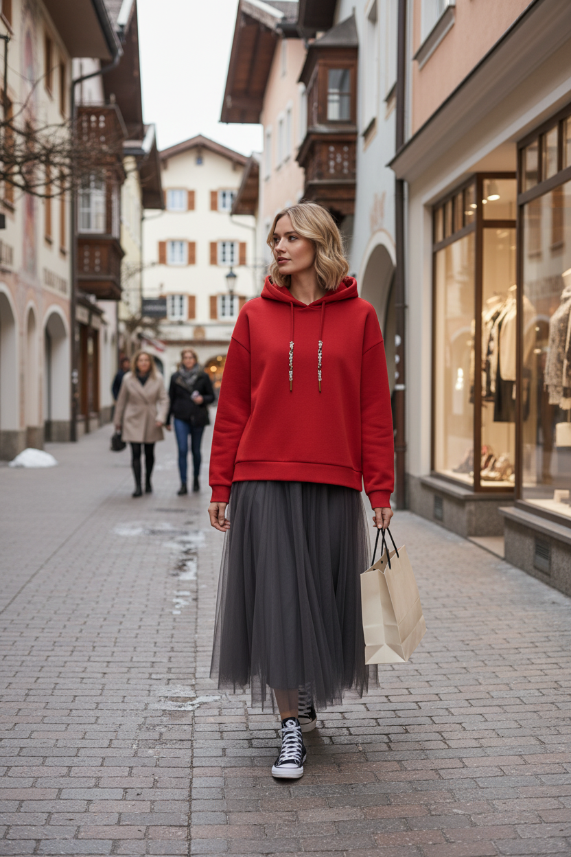 Sweat Anika in Rot mit Tüllrock Aria - Shopping in Kitzbühel