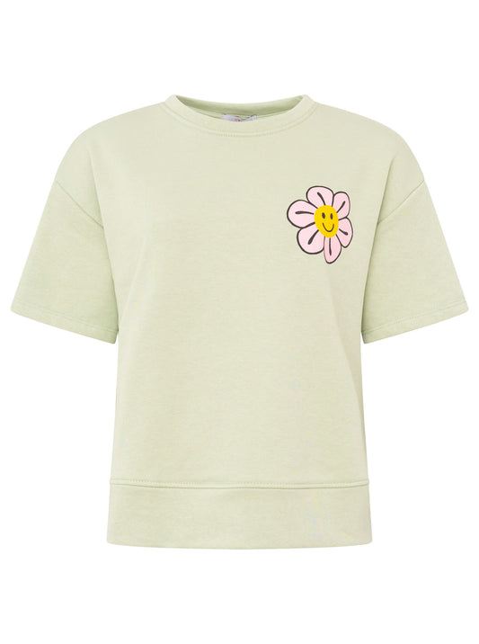 Zwillingsherz Sweatshirt "Smiley Blossom" Lindgrün mit Gute Laune Print