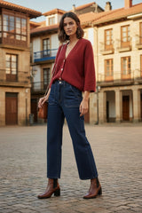 AN’GE Paris Parmy Stone Blau Straight-Flare Jeans