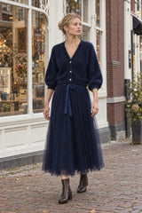 Tamba flauschiger Strickcardigan mit V-Ausschnitt Marineblau