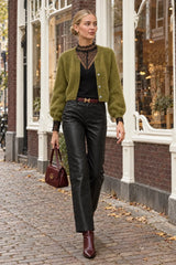 Tamba flauschiger Strickcardigan mit V-Ausschnitt Olive