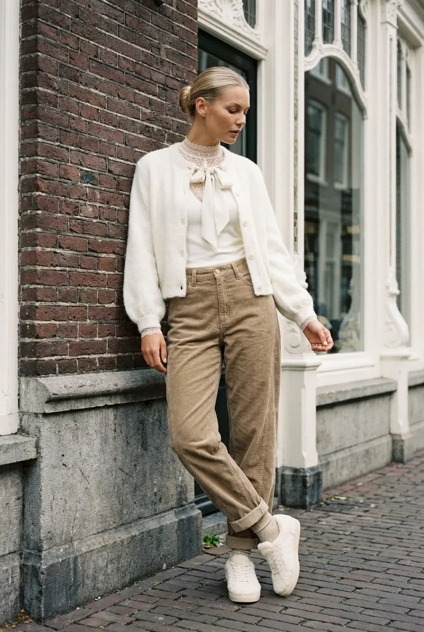 TAMBA Lässige Feincord-Hose im Barrel-Fit in Dusty Camel