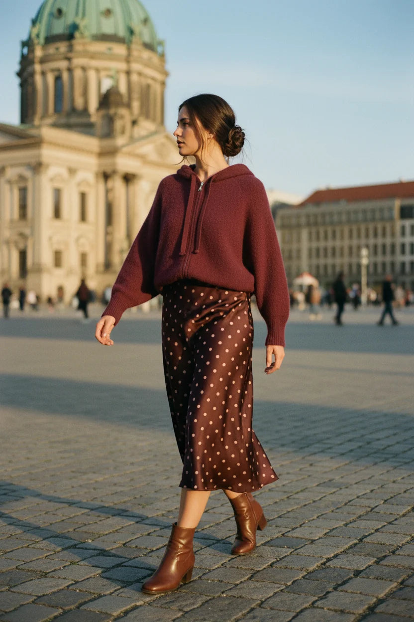 Tamba Kapuzen-Strickjacke mit Fledermausärmeln Dusty Berry
