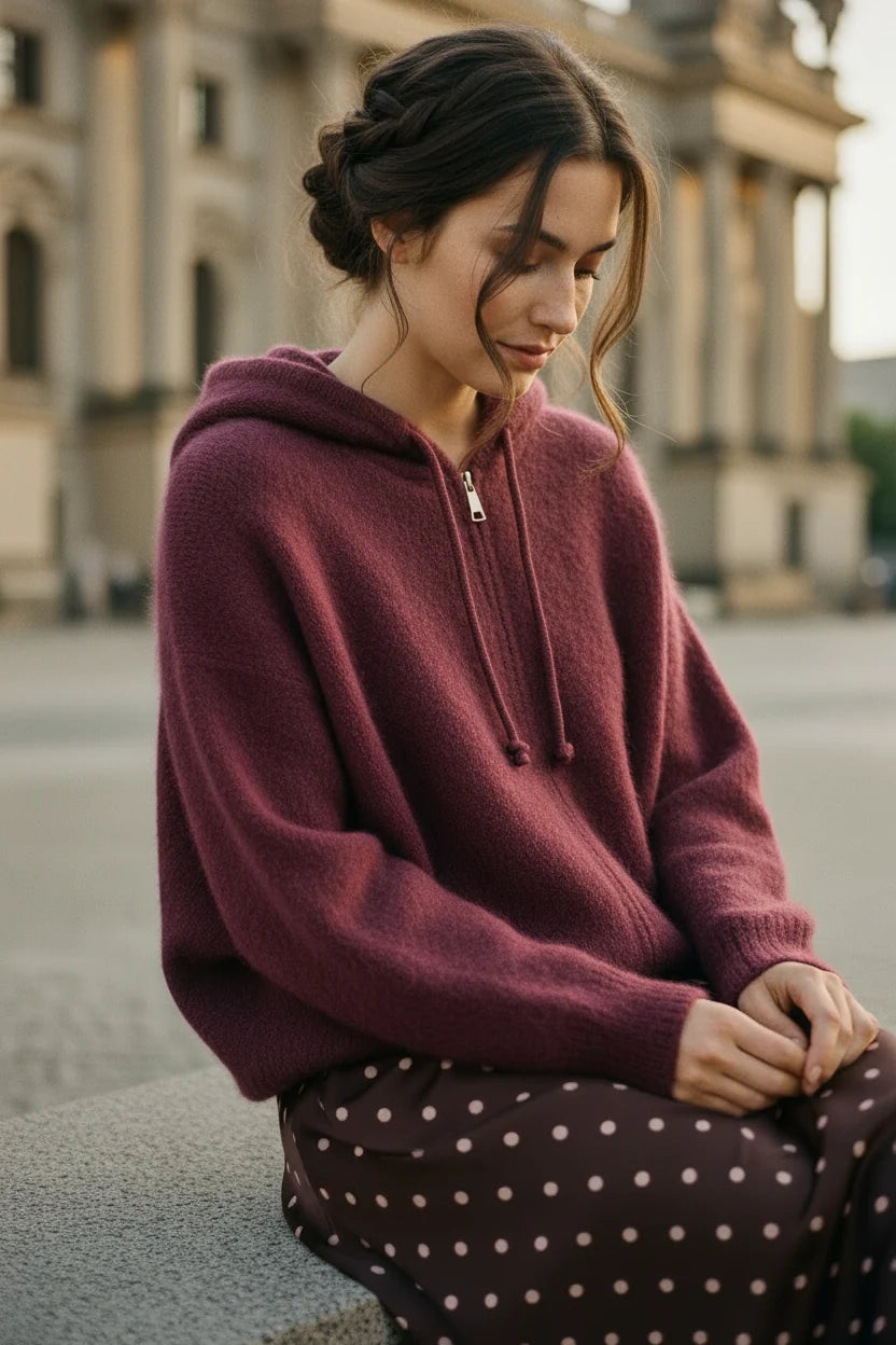 Tamba Kapuzen-Strickjacke mit Fledermausärmeln Dusty Berry