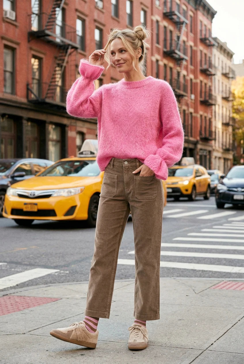 TAMBA Kid-Mohair-Pullover mit Volantärmeln in Bubblegum-Rosa