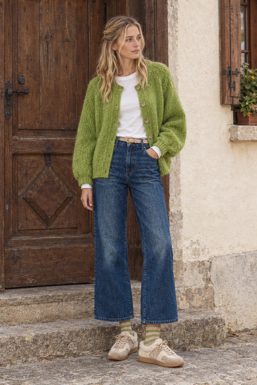 Tamba Mohair-Strickjacke mit Knopfleiste Matcha-Grün