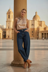 Choklate Paris Satin-Top Elisabeth Mokka mit Schleife