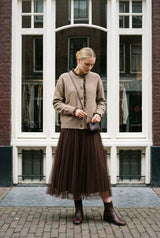 Audrey Paris by Afinity Cardigan mit Leopardenrüschen in Taupe