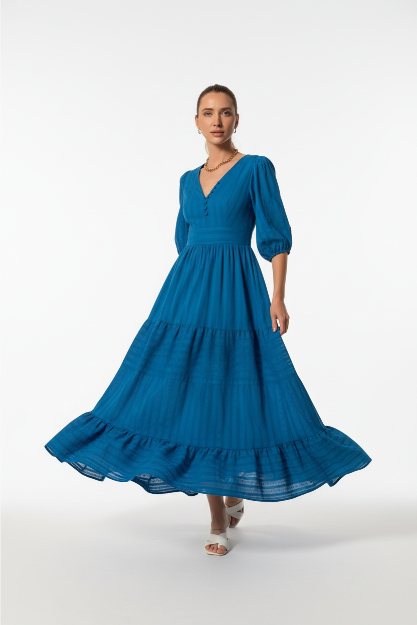 Taylor Maxikleid durchbrochene Baumwolle Königsblau - Dynamisch