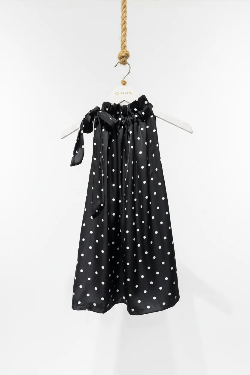 Choklate Paris Satin-Top Elisabeth Schwarz mit weißen Punkten