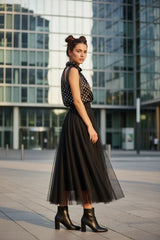Choklate Paris Satin-Top Elisabeth Schwarz mit weißen Punkten