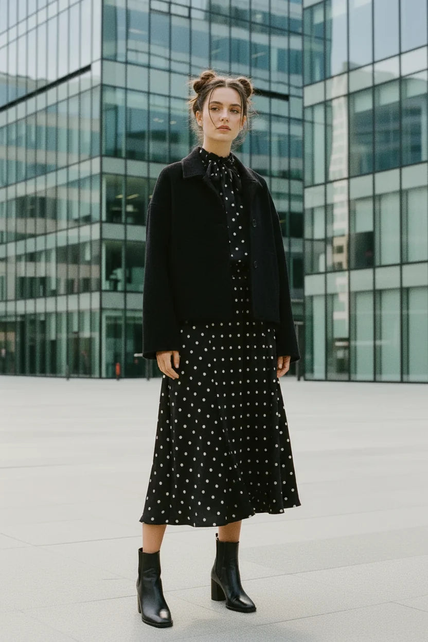 Choklate Paris Satin-Top Elisabeth Schwarz mit weißen Punkten