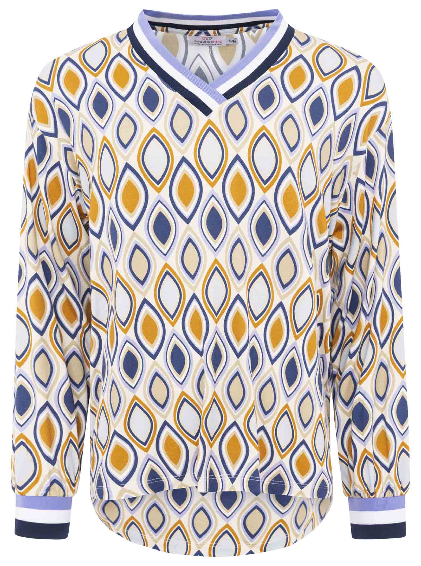 Neue Kollektion! Zwillingsherz V-Neck Shirt "Ornamente" - Leichtes Langarmshirt aus 95% Viskose & 5 % Elastan