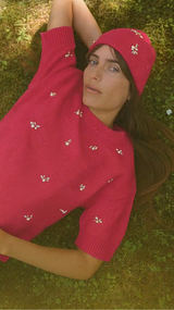 AN´GE Paris - Pullover "Nelida" mit Strass & Perlen in Pink