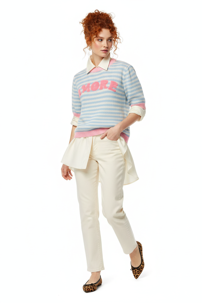 Zwillingsherz Amore Pullover mit flatternder Hemdbluse