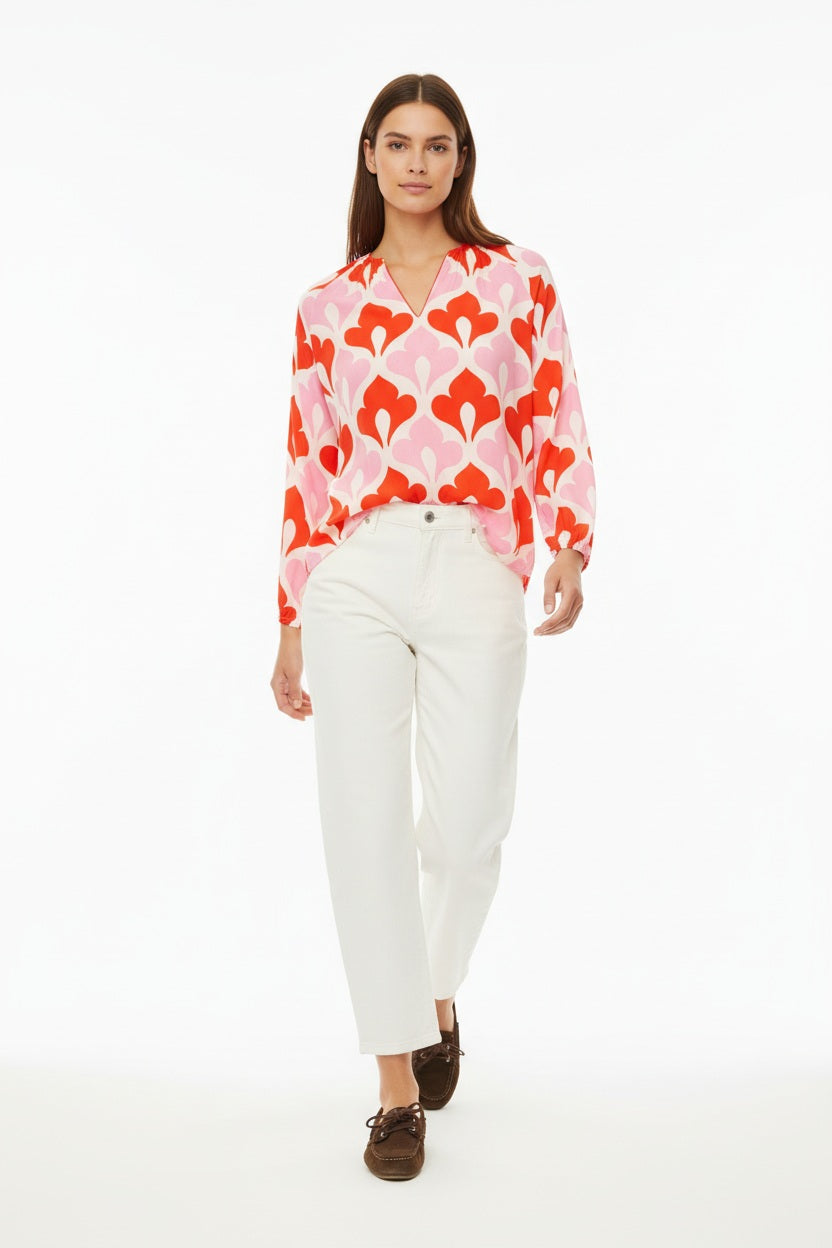 Zwillingsherz Bluse Graphic Flower Rot Viskose