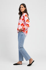 Zwillingsherz Bluse Graphic Flower Rot Viskose
