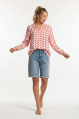 Zwillingsherz Bluse Lobsters Rot Pink Langarm Viskose