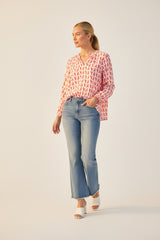 Zwillingsherz Bluse Lobsters Rot Pink Langarm Viskose