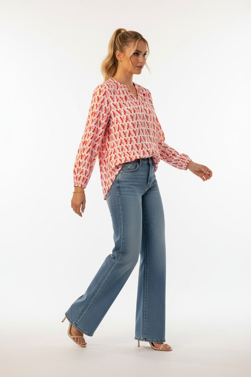 Zwillingsherz Bluse Lobsters Rot Pink Langarm Viskose