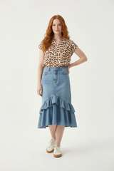 Zwillingsherz Bluse Musselin Leo Beige - Premium Jeansrock