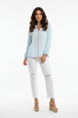 Zwillingsherz Bluse Wilder Leo Türkis Leopardenmuster V-Ausschnitt