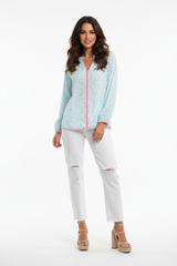 Zwillingsherz Bluse Wilder Leo Türkis Produktfoto