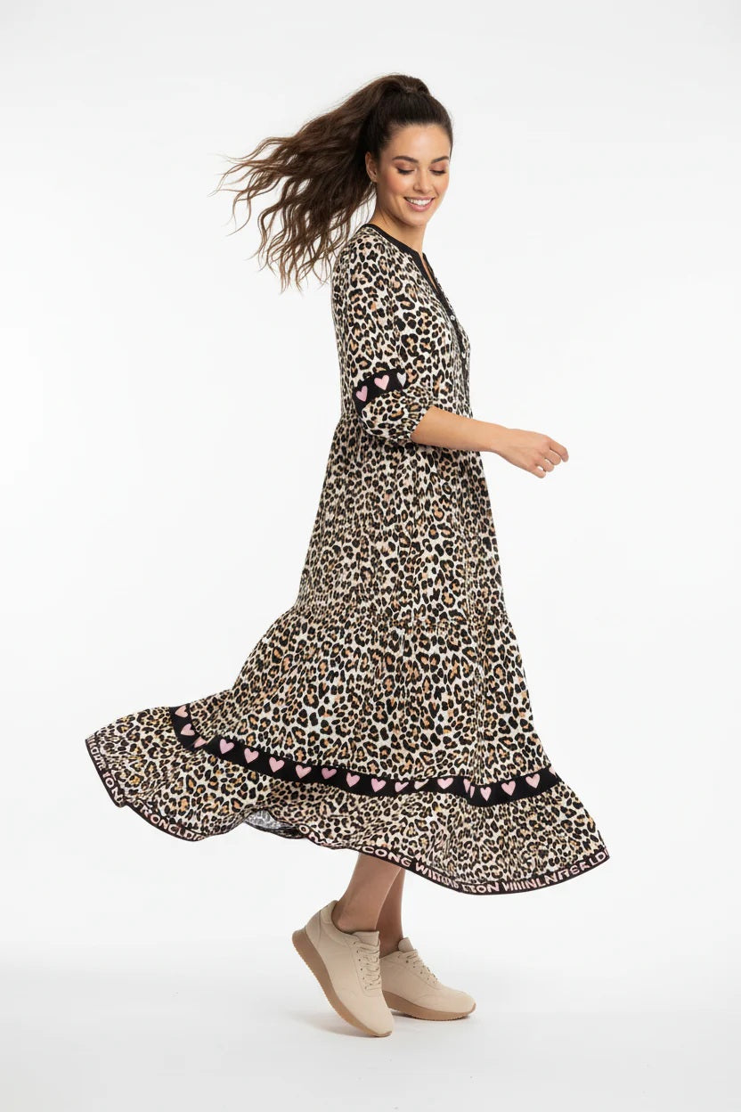 Zwillingsherz - Maxikleid "Classic Leo" - Leopardenmuster mit Knopfleiste