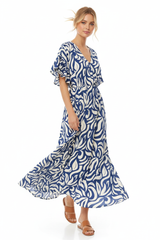 Zwillingsherz Maxikleid Viskose Allover Ornamente Blau - Dynamisch