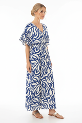 Zwillingsherz Maxikleid Viskose Allover Ornamente Blau - Produktfoto