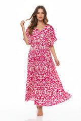 Zwillingsherz Maxikleid Viskose "Allover Ornamente" Pink