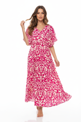 Zwillingsherz Maxikleid Viskose Allover Ornamente Pink - Moderne Pose
