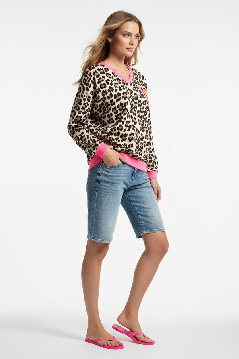 Zwillingsherz Sweat Pullover  Leo Neon Pink Oversized