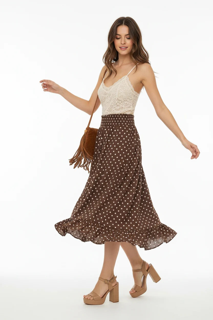 Zwillingsherz Rock Classic Dots Braun Punkte Rüschensaum