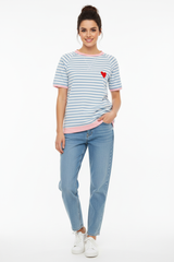 Zwillingsherz Shirt BW Streifen & Herz - Professionelles Produktfoto