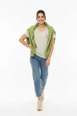 Zwillingsherz T-Shirt Streifen Grün-Weiß - Korrekte Pose